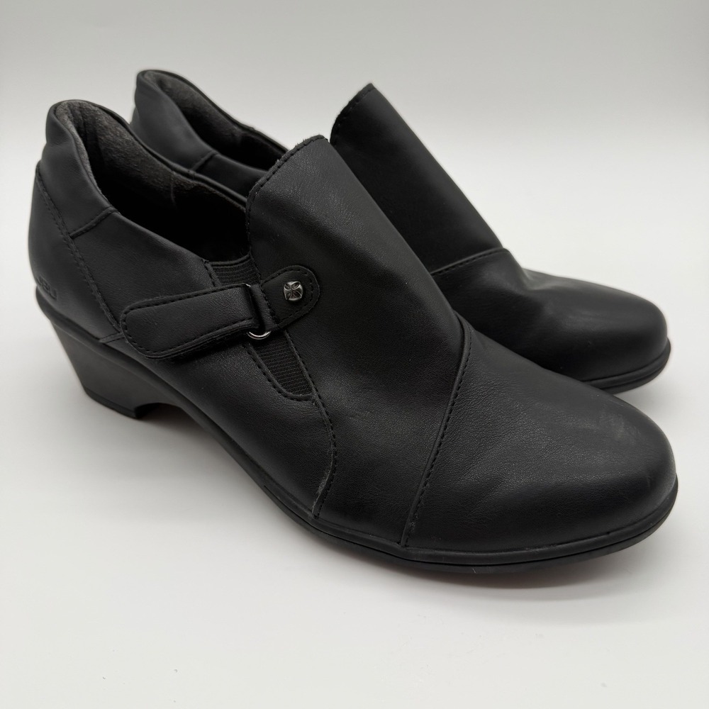JBU Women's Kyley Heeled Hook & Loop Comfort Shoes Chunky Heel Black Size 7.5